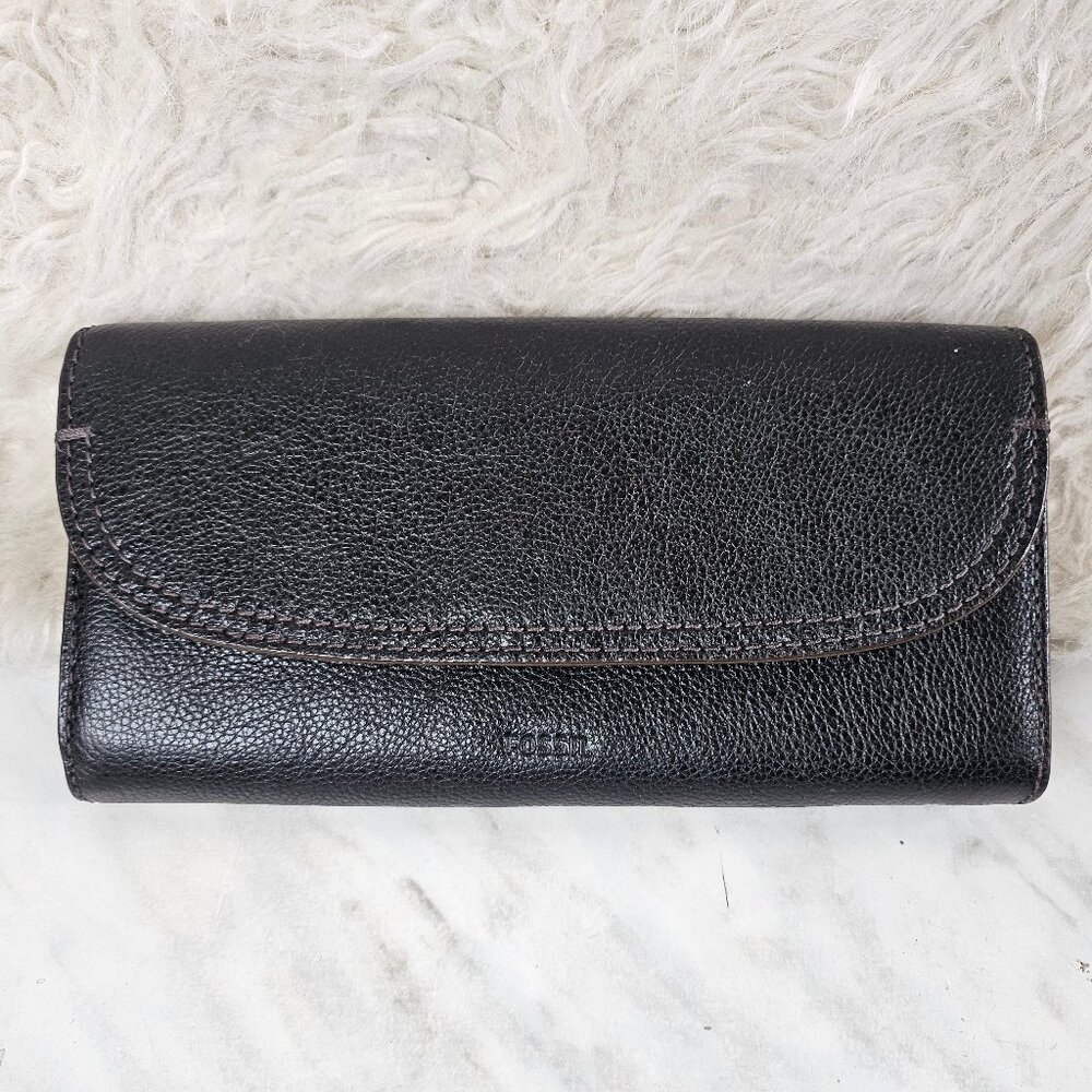 Fossil Black Pebbled Leather Long Wallet
